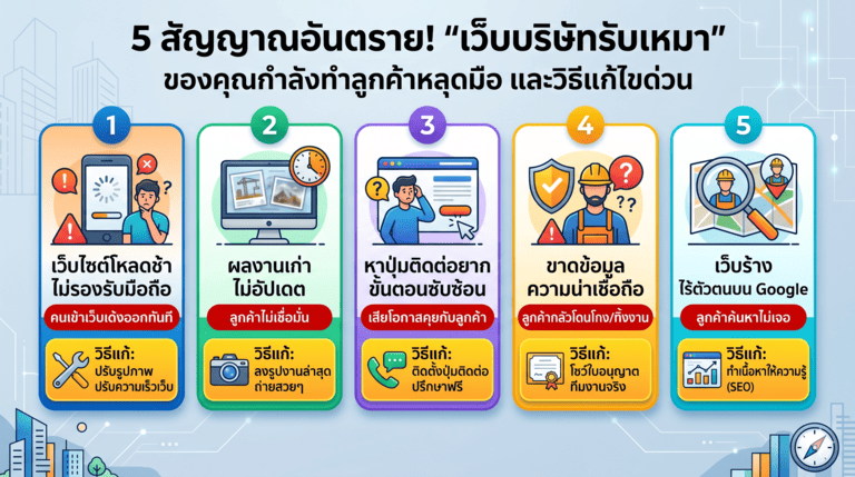 5 สัญญาณอันตราย! “เว็บบริษัทรับเหมา” ของคุณกำลังทำลูกค้าหลุดมือ และวิธีแก้ไขด่วน